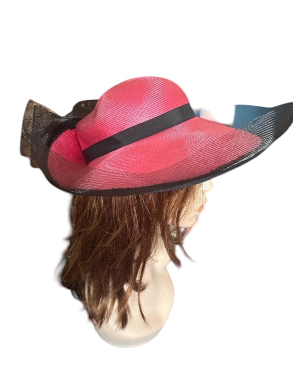 Vintage Pink & Black Wide Brim Derby Hat